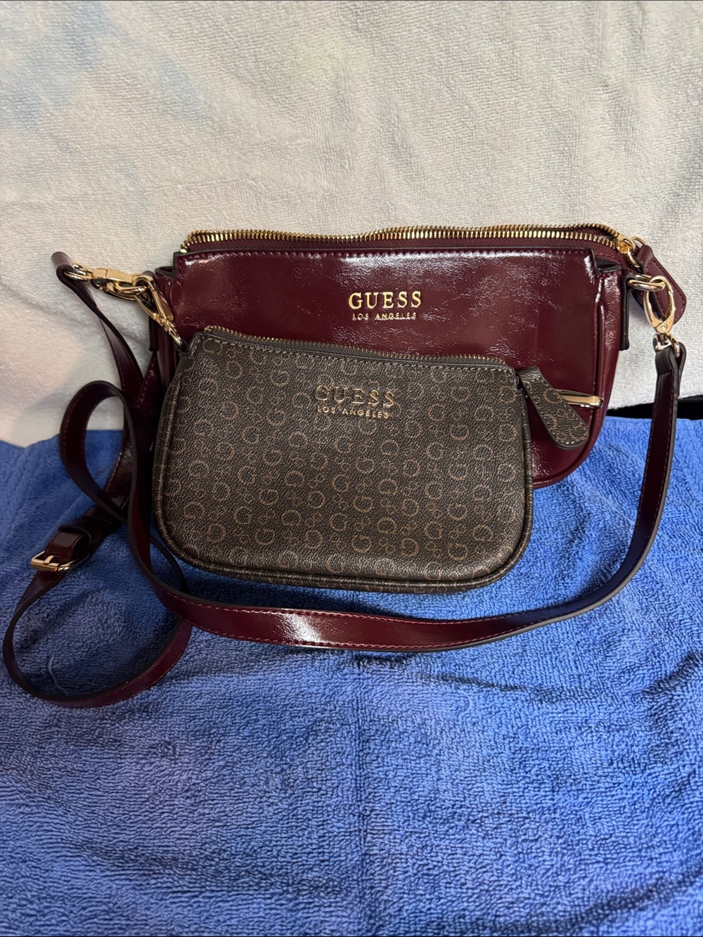 GUESS Two-Piece Crossbody Set in Burgundy and Brown LIKE NEW